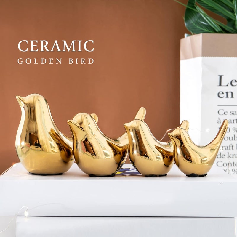 Notakia Small Birds Statues Home Decor Modern Style Decorative Ornaments for Living Room, Bedroom, Office Desktop, Cabinets (4Pcs Gold Birds) - Image 3